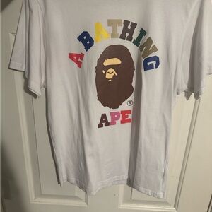 Bape White Multicolor Logo Short Sleeve Tee
